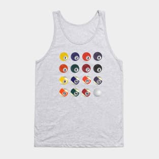 Pool Billiards Game Numbered Colored Balls And Cue Tank Top